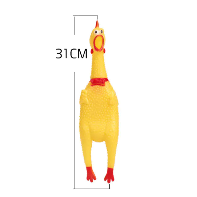 Durable Squeaky Chicken Dog Chew Toy in Yellow Rubber