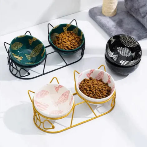 Tall Ceramic Double Cat Bowl-Top Pick!!
