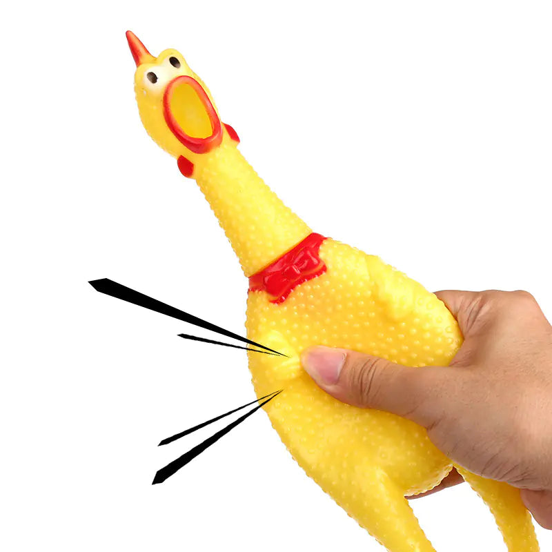 Durable Squeaky Chicken Dog Chew Toy in Yellow Rubber