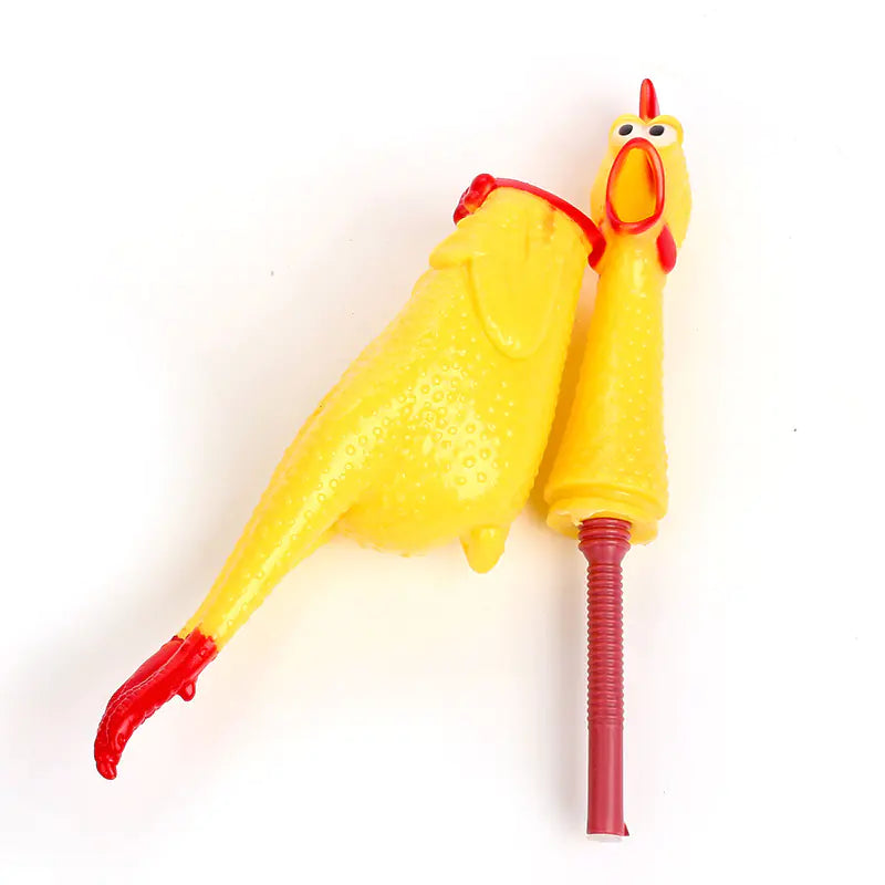 Durable Squeaky Chicken Dog Chew Toy in Yellow Rubber
