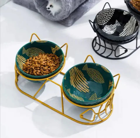 Tall Ceramic Double Cat Bowl-Top Pick!!