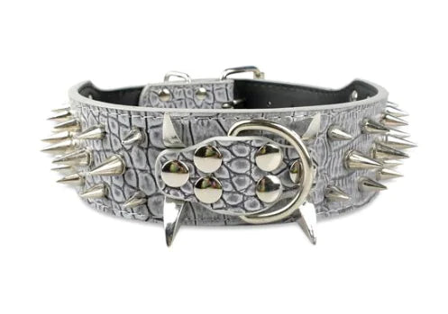 Leather Dog Collar with Black Spikes for Medium to Large Pets
