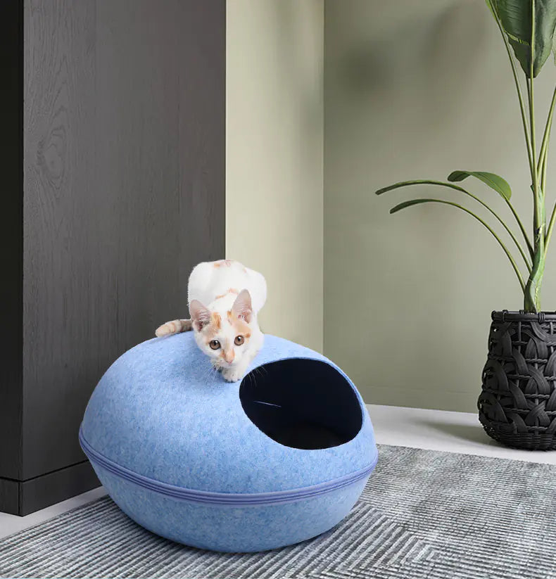 Washable Felt Cat Cave with Semi-Closed Design