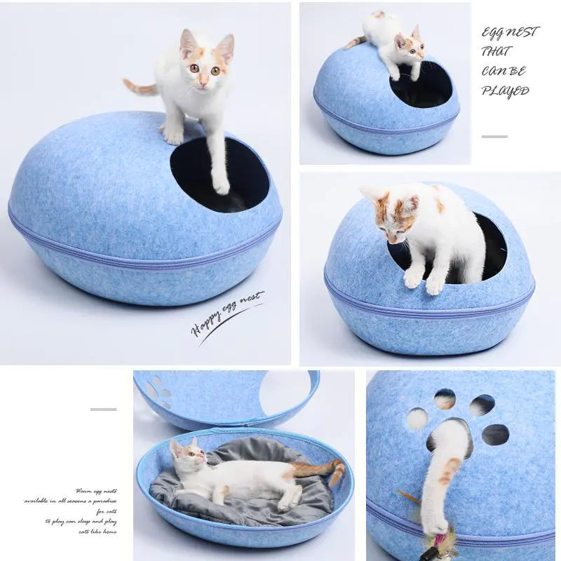 Washable Felt Cat Cave with Semi-Closed Design