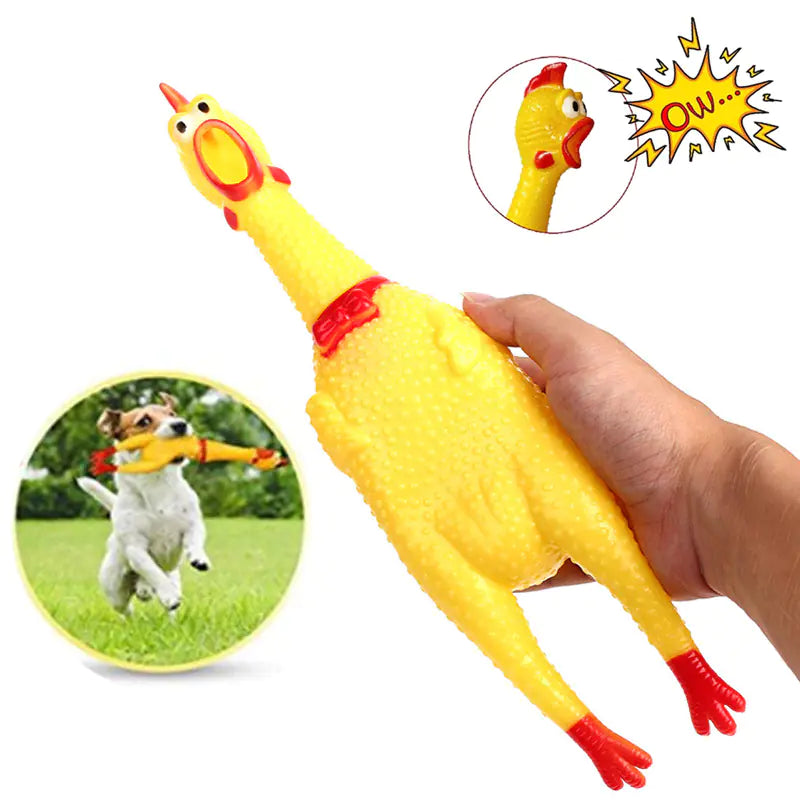 Durable Squeaky Chicken Dog Chew Toy in Yellow Rubber
