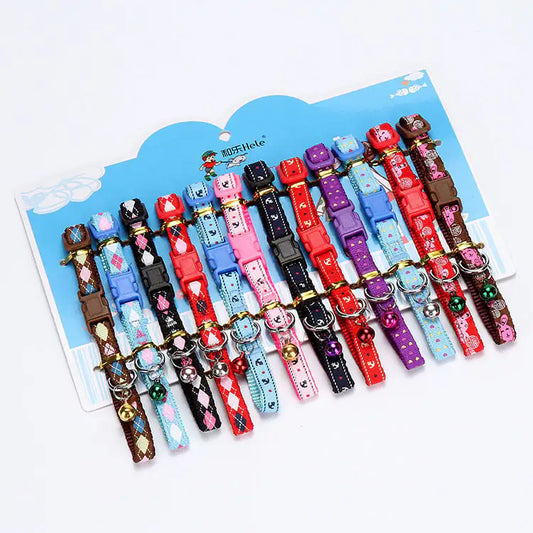Fashion Print Dog Collar set with Bell and Patch Design